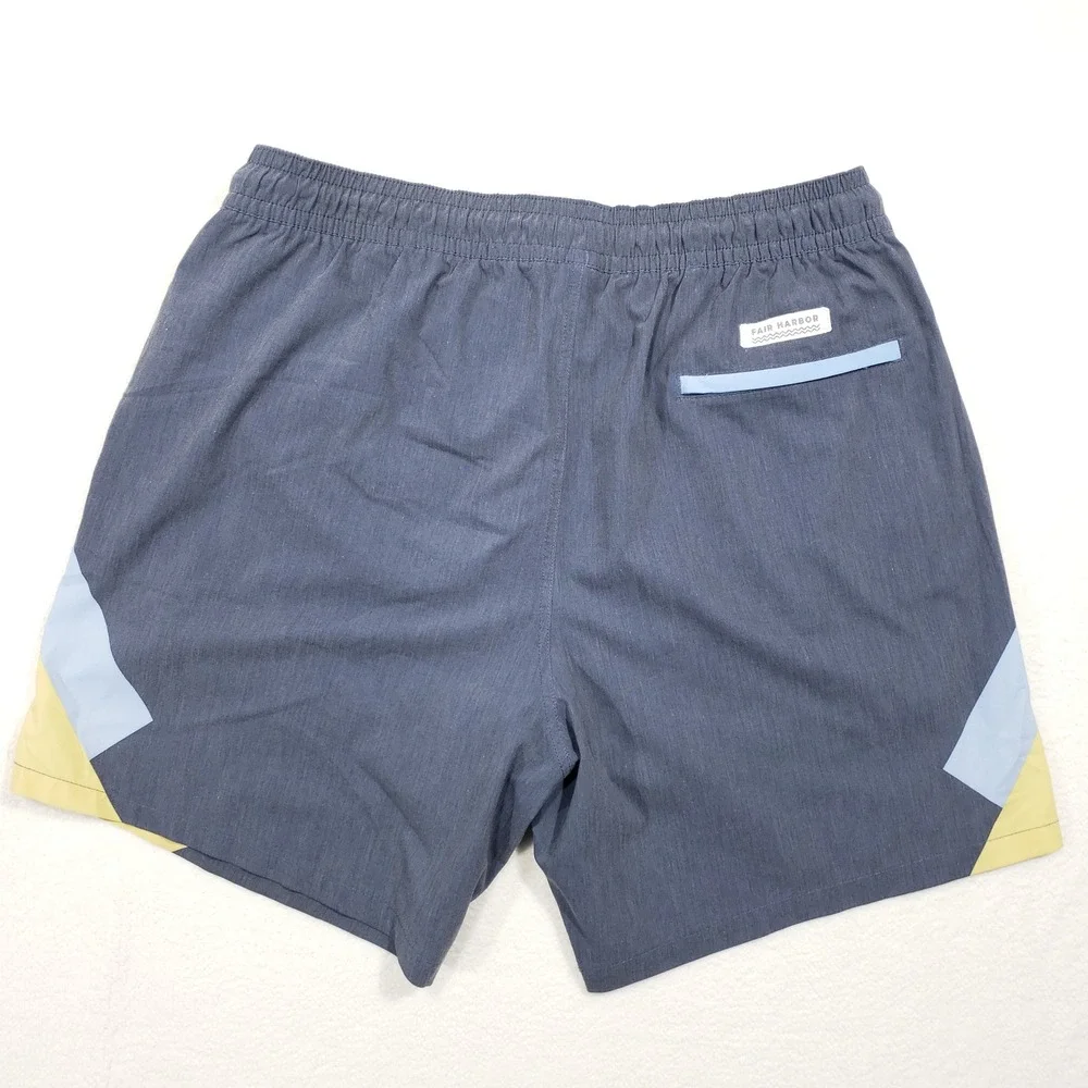 Fair Harbor Swim Trunks Men XXL Blue Yellow Colorblock Lined Hybrid Shorts‎